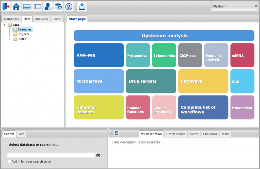 User Interface of the genexplain platform