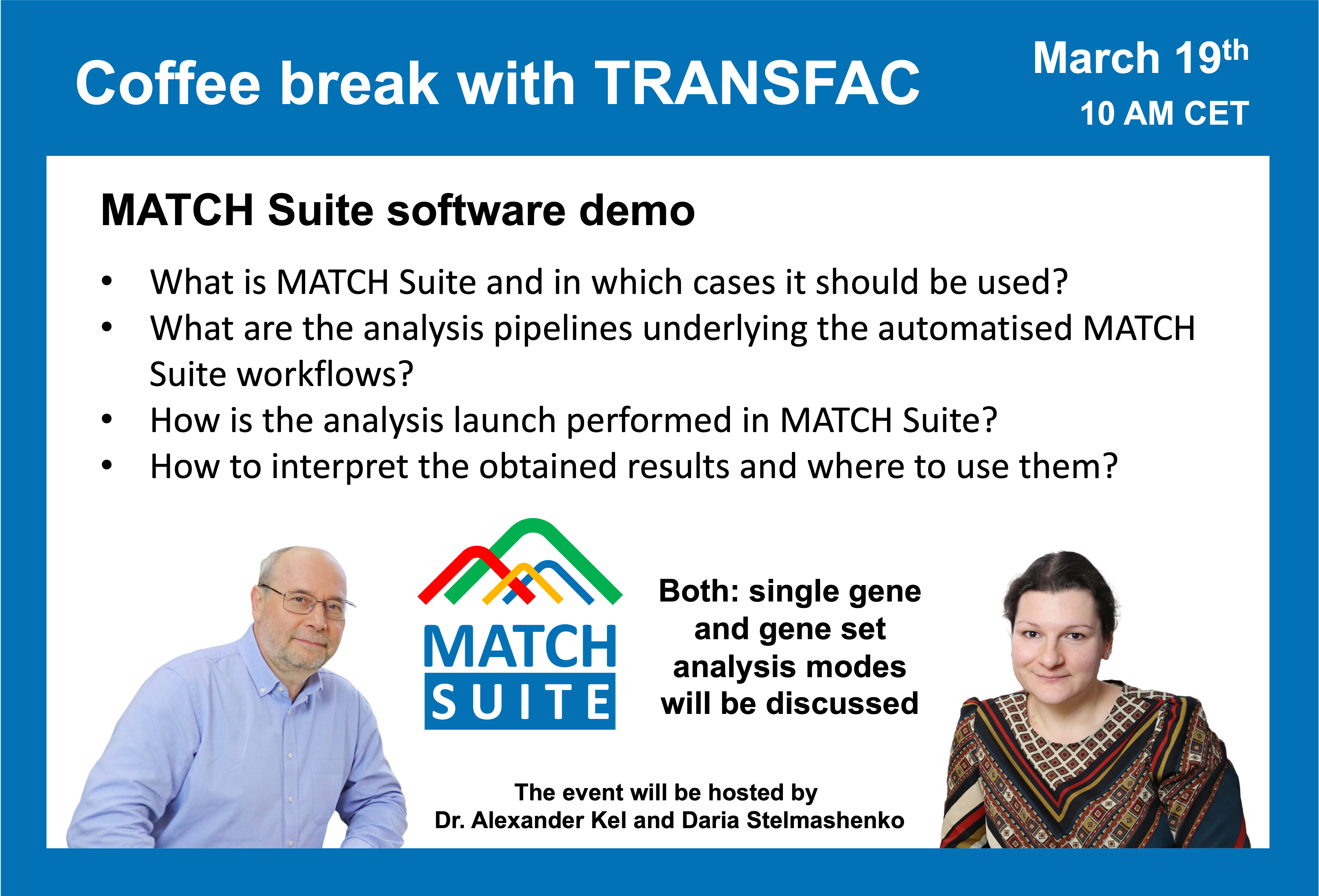 MATCH Suite software demo - cofee break with TRANSFAC