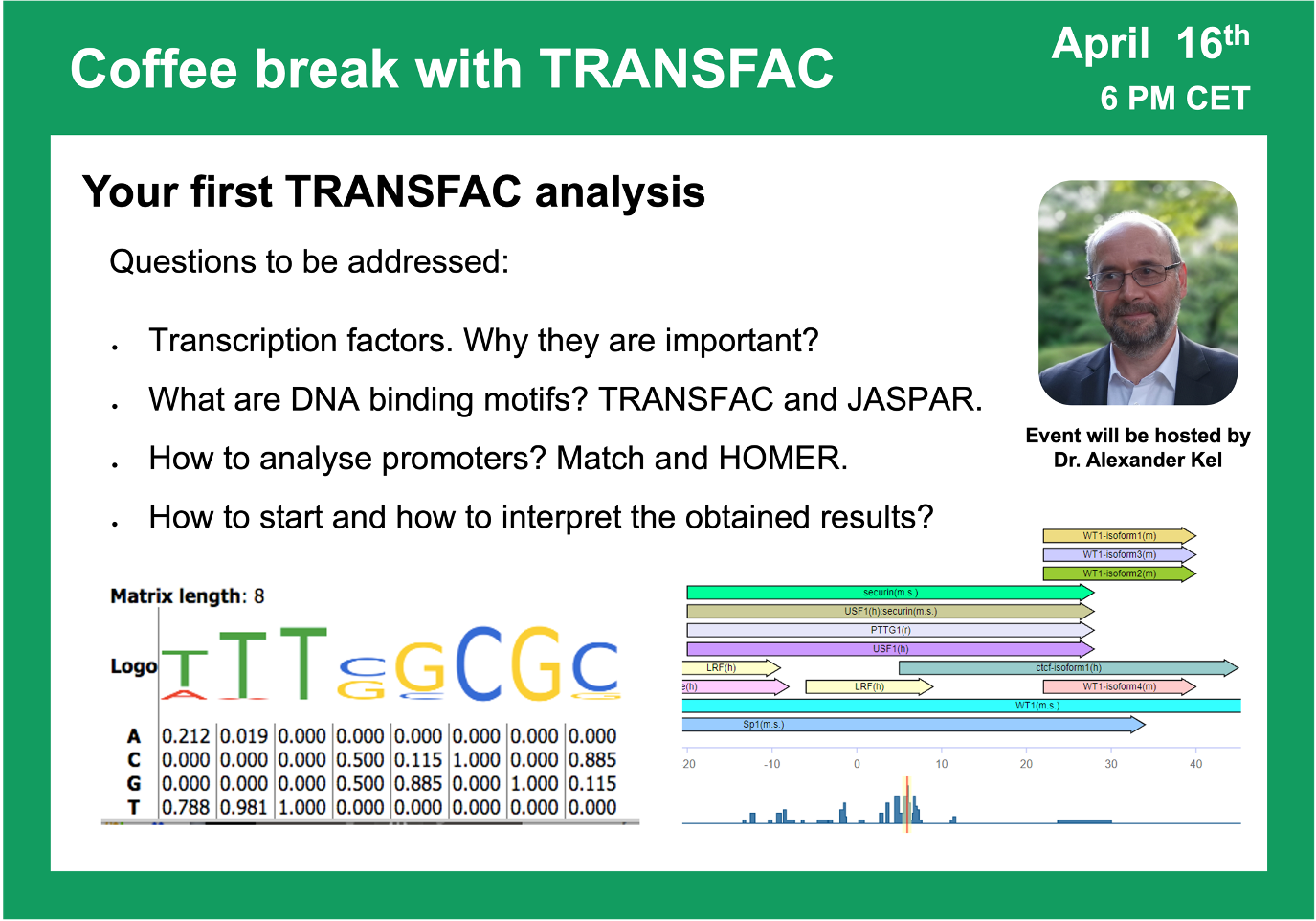Your first TRANSFAC analysis - Coffee break with TRANSFAC April 16th 6 PM CET
