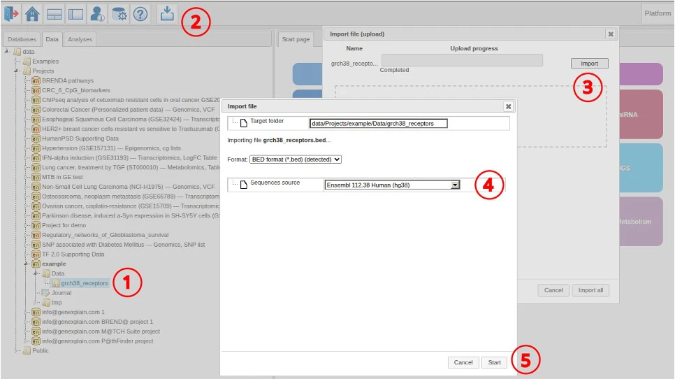 Protein Genome Map steps to import the data into the platform